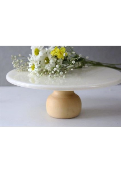 Mermer 25 cm Ahşap Ayaklı Beyaz Yuvarlak Sunum Tabağı modelleri