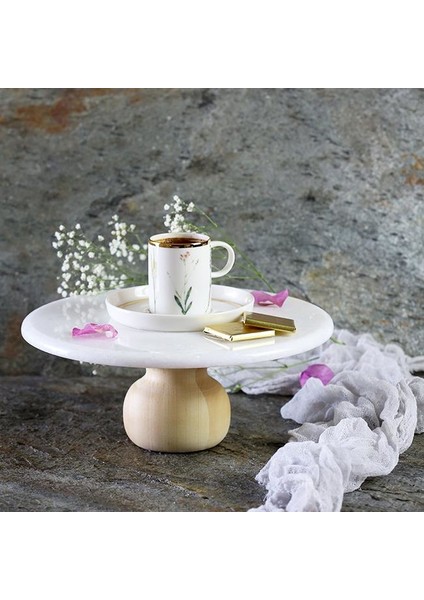 Mermer 25 cm Ahşap Ayaklı Beyaz Yuvarlak Sunum Tabağı fırsatları