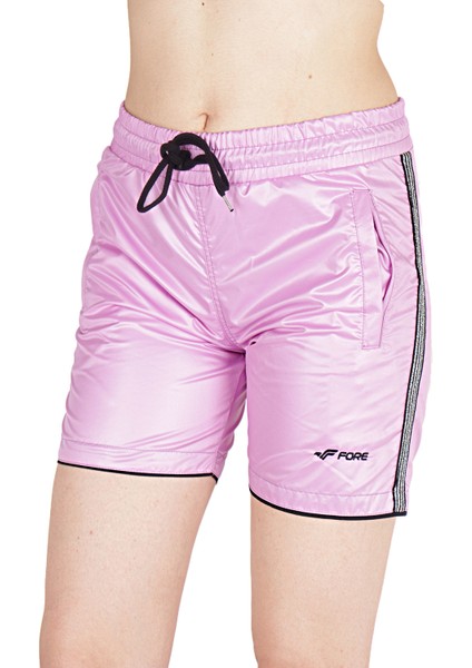 Kadın Lila Renk Şeritli Fileto Cep Ayrıntılı Parlak Şort fiyatları