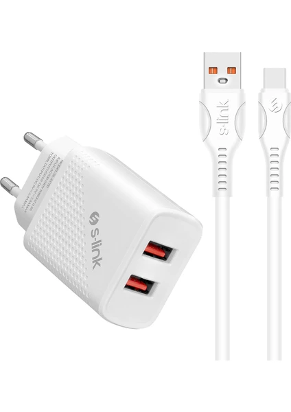 SL-EC50T 5V 2.4A Type-C Kablolu 2 USB Hızlı Şarj Adaptör