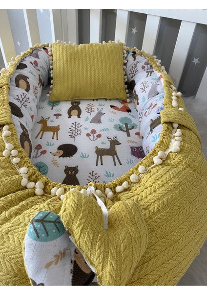 Örgü Kumaş ve Orman Müslin Kumaş Ponponlu Babynest