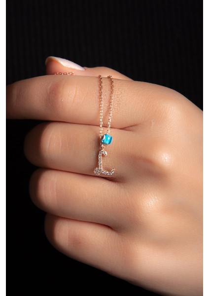 Beyaz Zirkon Taşlı L Harf Gümüş Kolye Rose Altın Kaplama 925 Ayar