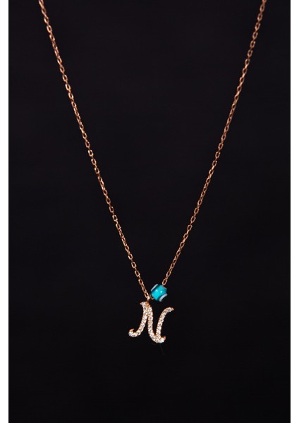 Beyaz Zirkon Taşlı N Harf Gümüş Kolye Rose Altın Kaplama 925 Ayar modelleri