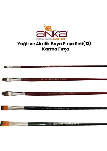 Yağlı ve Akrilik Boya Fırça Seti 12 Karma Fırça