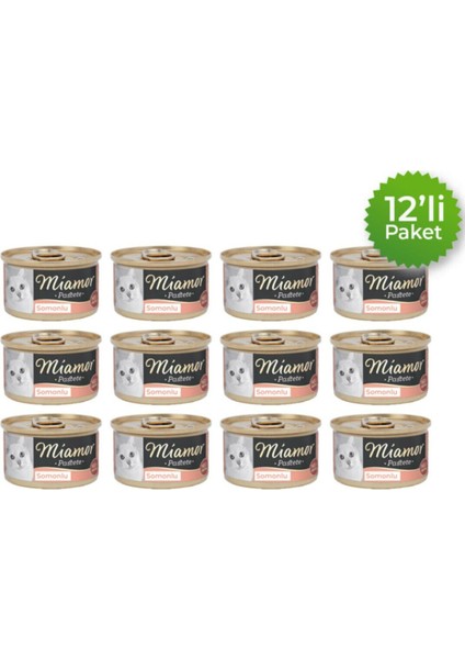 Pastete Kedi Maması Somonlu Yaş Mama 12 x 85 gr