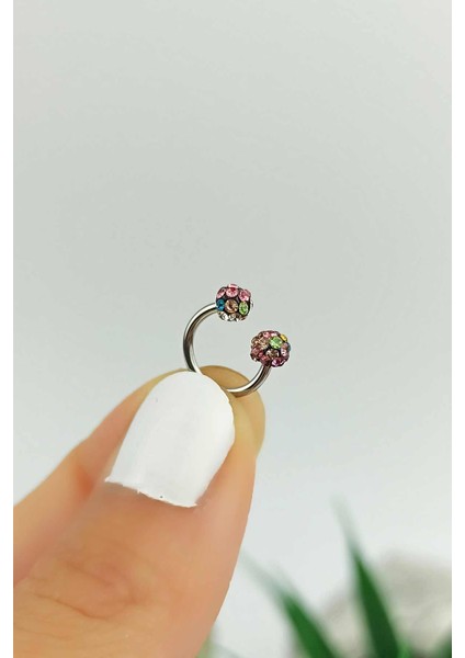 316 L Cerrahi Çelik Küçük Toplu Renkli Taşlı Septum Piercing TRPIERCING090 PIERX200X