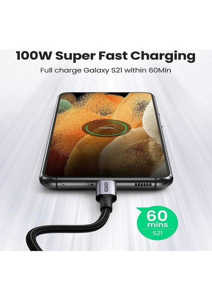 Type-C To Type-C 100W 5A Örgülü 90 Derece Şarj Kablosu 2 Metre fiyatları