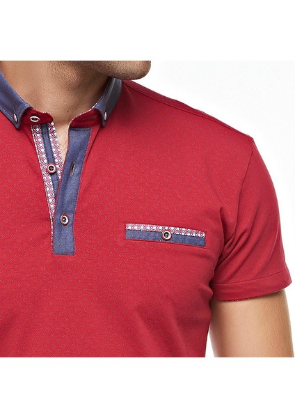Erkek Kırmızı Baskılı Kısa Kollu Polo T-shirt, OT-P-21003 fiyatları