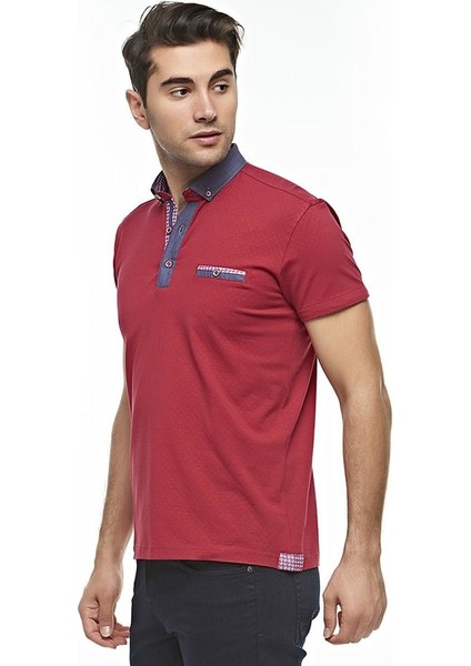 Erkek Kırmızı Baskılı Kısa Kollu Polo T-shirt, OT-P-21003 fırsatları