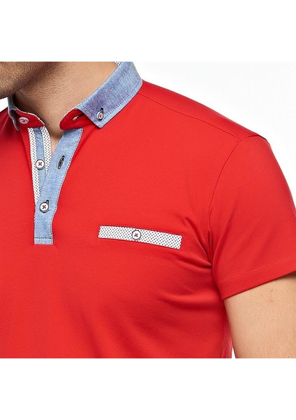 Erkek Düz Penye Kırmızı Kısa Kollu Polo T-shirt,AT-P-21008 fiyatları