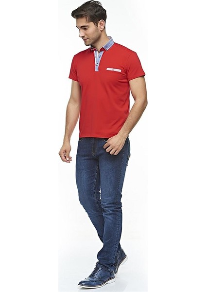 Erkek Düz Penye Kırmızı Kısa Kollu Polo T-shirt,AT-P-21008 fırsatları