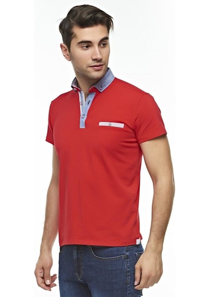 Erkek Düz Penye Kırmızı Kısa Kollu Polo T-shirt,AT-P-21008 indirimleri
