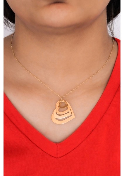 Kalp Tasarım Rose Kaplama 925 Ayar Kadın Gümüş Kolye