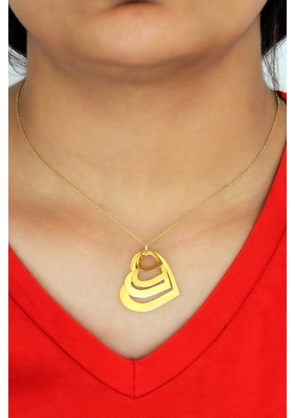 Kalp Tasarım Altın Kaplama 925 Ayar Kadın Gümüş Kolye