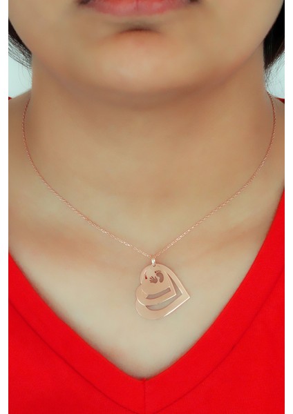 Kalp Tasarım Rose Kaplama 925 Ayar Kadın Gümüş Kolye