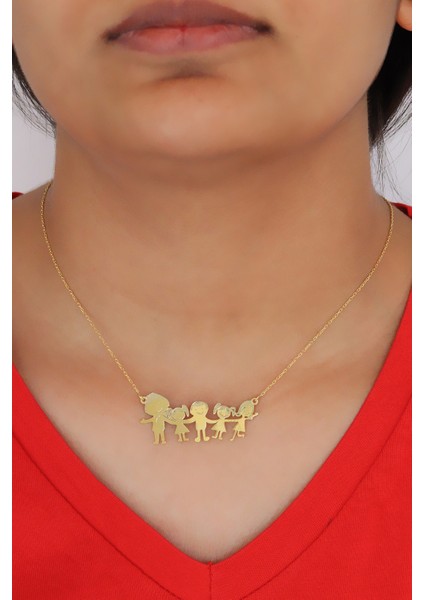 Aile Temalı Altın Kaplama 925 Ayar Kadın Gümüş Kolye