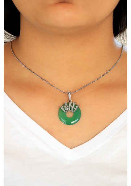 Akik Taşlı Halka Tasarım Markazit Gümüş Kadın Kolye