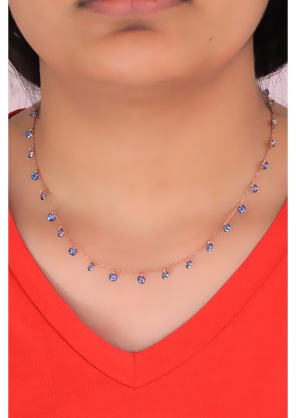 Safir Taşlı Roslu Kadın Gümüş Kolye