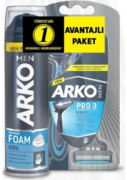 Men Erkek Bakim Seti Cool Tıraş Köpüğü + Traş Bıçağı Pro 3 Bıçak