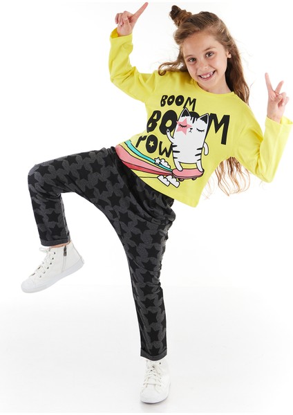 Boom Boom Cat Kız Çocuk T-shirt Pantolon Takım