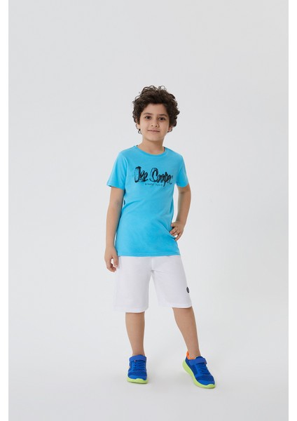 Bisiklet Yaka Baskılı Mavi Erkek Çocuk T-Shirt