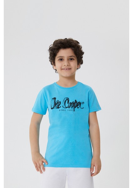 Bisiklet Yaka Baskılı Mavi Erkek Çocuk T-Shirt