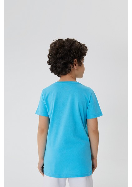 Bisiklet Yaka Baskılı Mavi Erkek Çocuk T-Shirt