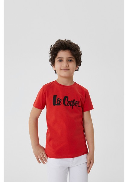 Bisiklet Yaka Kısa Kol Baskılı Kırmızı Erkek Çocuk T-Shirt