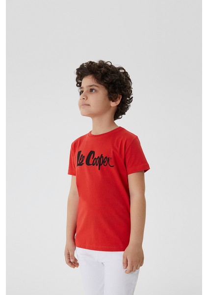 Bisiklet Yaka Kısa Kol Baskılı Kırmızı Erkek Çocuk T-Shirt