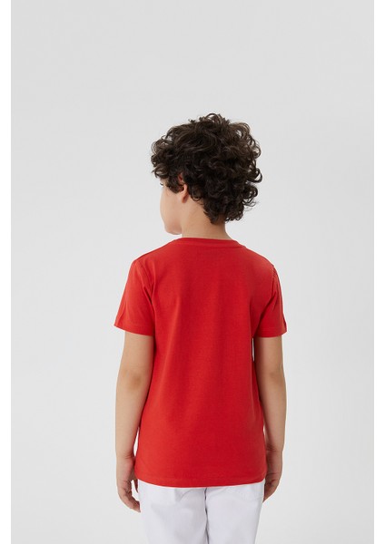 Bisiklet Yaka Kısa Kol Baskılı Kırmızı Erkek Çocuk T-Shirt
