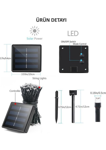 Techno Smart Solar 50 Ledli 7 Metre Bahçe Aydınlatma Dekorasyon Güneş Enerjili LED Rgb Işık