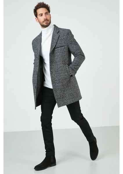 Slim Fit Tek Yırtmaçlı Düğmeli Mono Yaka Kaşe Kaban Erkek Kaban 5840098 fırsatları