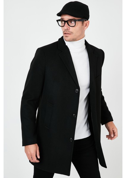 Slim Fit Pamuklu Düğmeli Kaşe Kaban Erkek Kaban 5840098