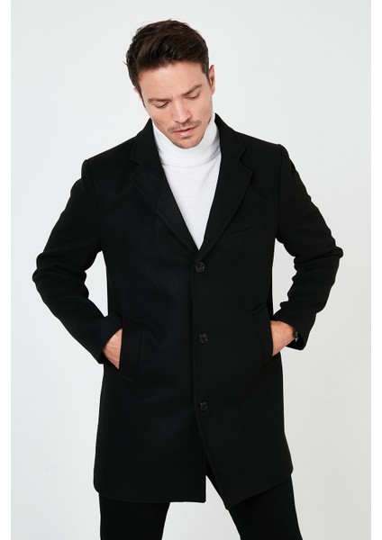Slim Fit Pamuklu Düğmeli Kaşe Kaban Erkek Kaban 5840098