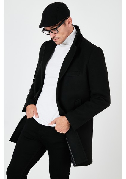 Slim Fit Pamuklu Düğmeli Kaşe Kaban Erkek Kaban 5840098