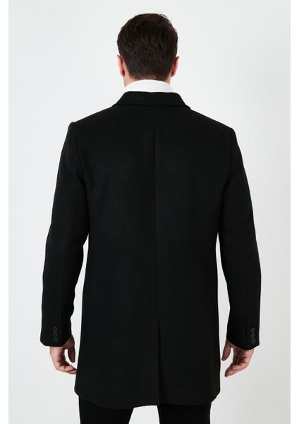 Slim Fit Pamuklu Düğmeli Kaşe Kaban Erkek Kaban 5840098