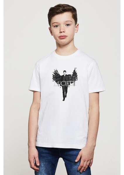 Lucifer King Of Hell Upscaled Baskılı Çocuk Beyaz T-Shirt