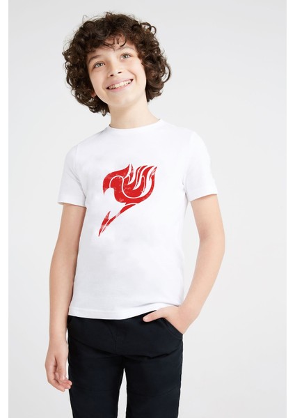 Anime Fairy Tail Glass Guild Emblem Baskılı Çocuk Beyaz T-Shirt
