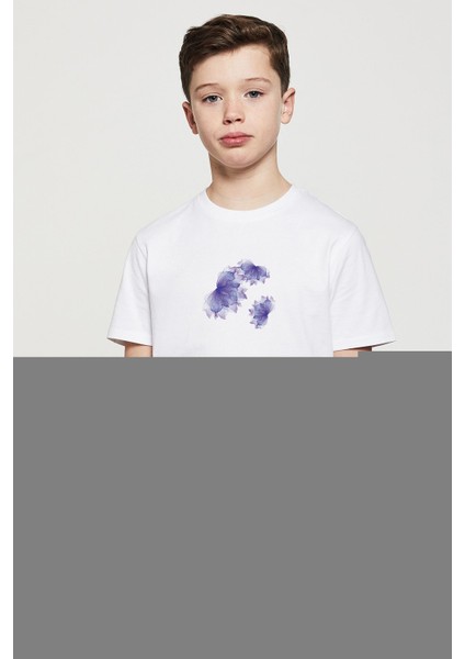 Illustrator Öklid Lavanta Çiçek Kozmetik Mor Baskılı Çocuk Beyaz T-Shirt