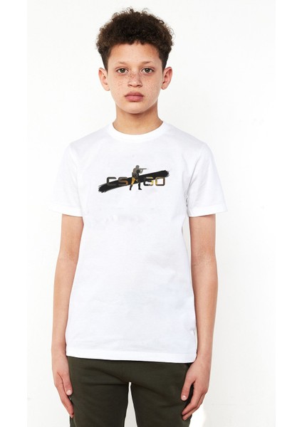 Cs Go Counter Strike Go Asker Baskılı Çocuk Beyaz T-Shirt
