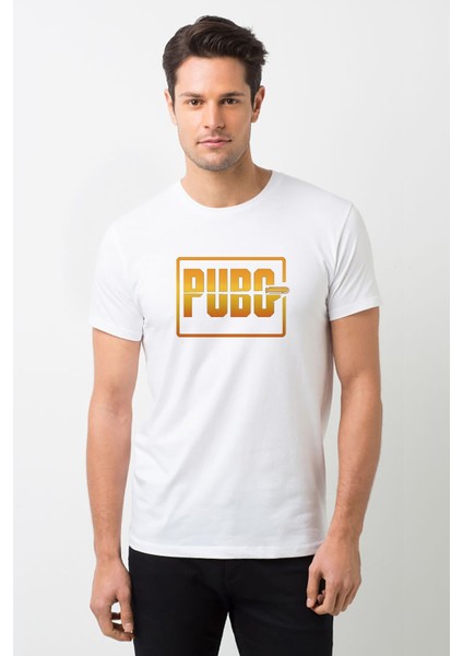 Pubg Logo1 Siyah Baskılı Beyaz Erkek Örme Tshirt