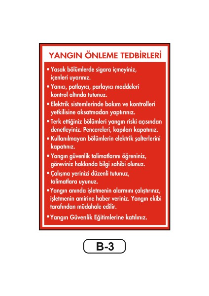 Yangın Önleme Tedbirleri Uyarı Ikaz Levhası 35 x 50 cm