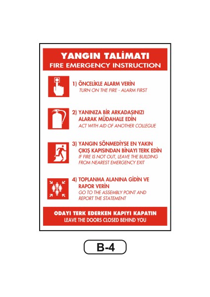 Yangın Talimatı Uyarı Ikaz Levhası 35 x 50 cm