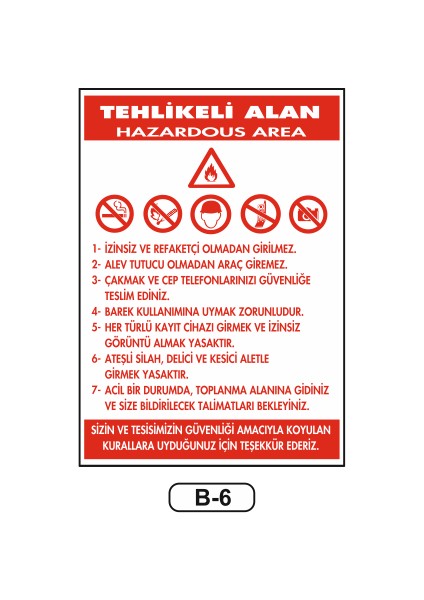 Tehlikeli Alan Uyarı Ikaz Levhası 35 x 50 cm