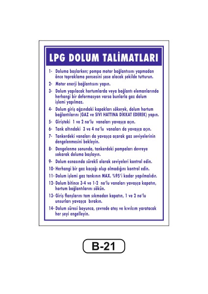 Lpg Dolum Talimatları Uyarı Ikaz Levhası 35 x 50 cm