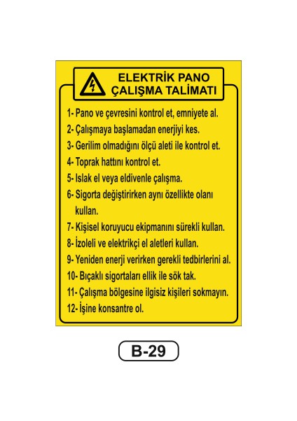 Elektrik Pano Çalışma Talimatı Uyarı Ikaz Levhası 35 x 50 cm