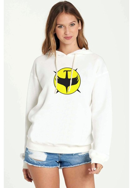 Zagor Patrick Wilding Baskılı Beyaz Kadın Örme Kapşonlu Sweatshirt Uzun Kol