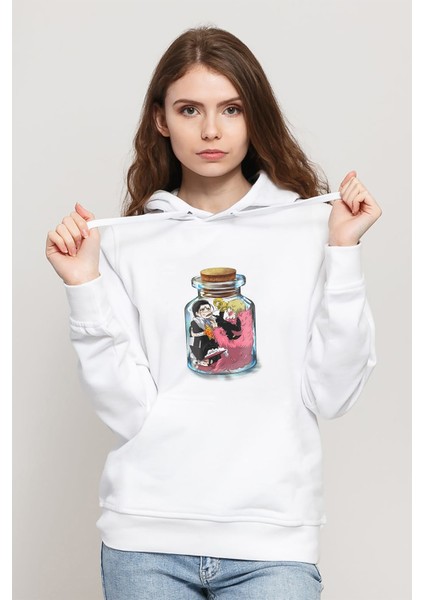 Anime One Piece Pirate Baskılı Beyaz Kadın Örme Kapşonlu Sweatshirt Uzun Kol