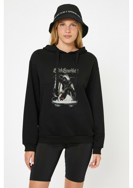 Blind Guardian The Bard's Song Rock Baskılı Siyah Kadın Örme Kapşonlu Sweashirt Uzun Kol