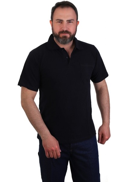 Polo Yaka Kısa Kol Penye Iş Tişörtü - Cepli - Lacivert